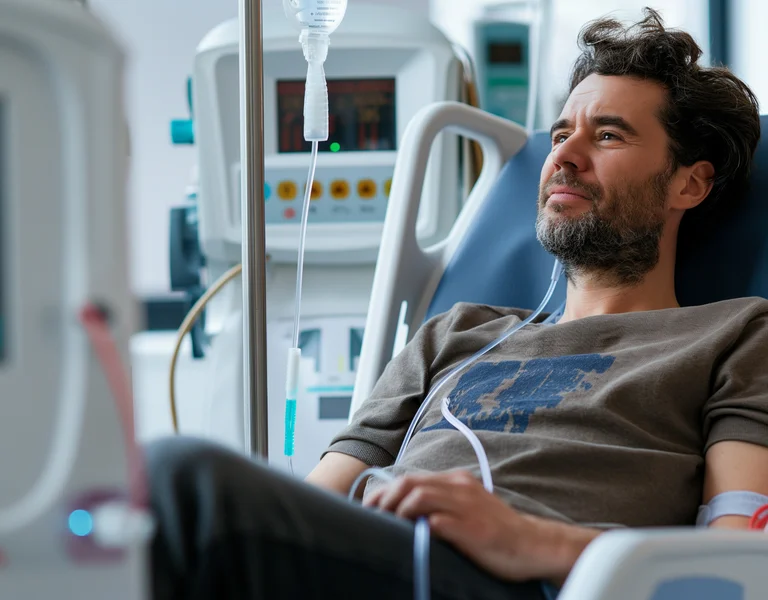 Patient während Blutwäsche